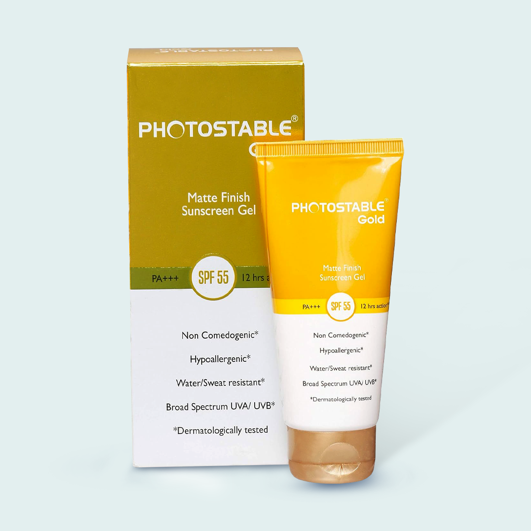 Photostable Gold Matt Finish Sunscreen Gel | SPF 55 | PA+++
